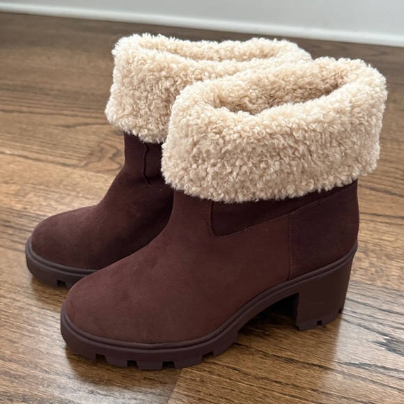 Splendid Margo Brown Suede Ankle Boots with Cream Fur Trim Sz 8.5 NEW! - Picture 1 of 6